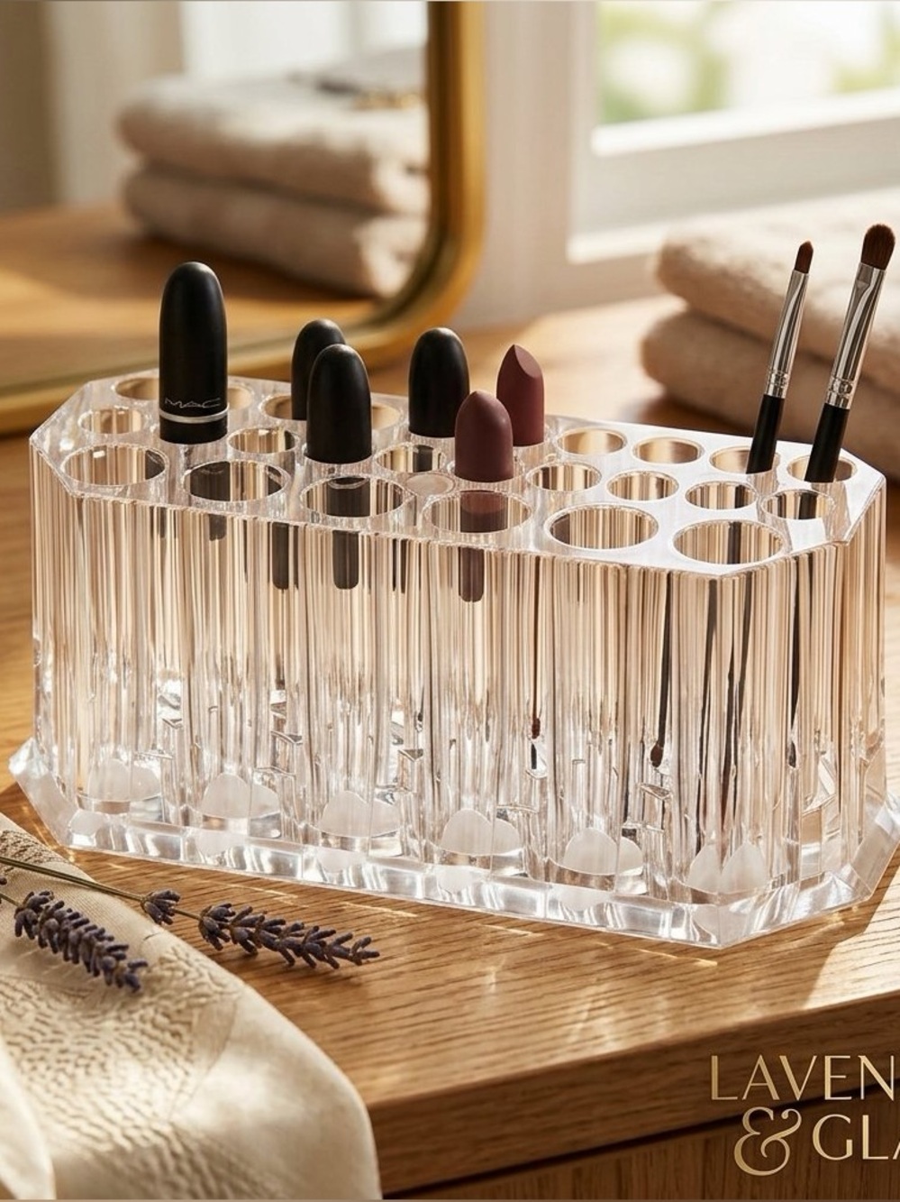 Acrylic Makeup Organizer For Slim Handles 26 Space Storage Display Container